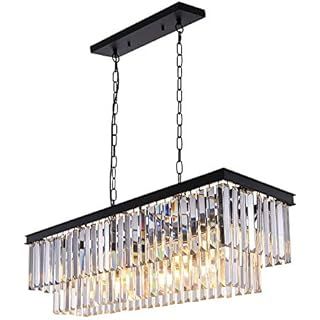 Meelighting L39.4" W10.2" Rectangle Modern Crystal Chandeliers Lighting Pendant Ceiling Lights Fi... | Amazon (US)
