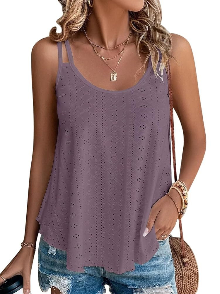 KKJ Womens Cute Tank Tops Eyelet Sleeveless Spaghetti Strap Scoop Neck Loose Casual 2025 Summer B... | Amazon (US)