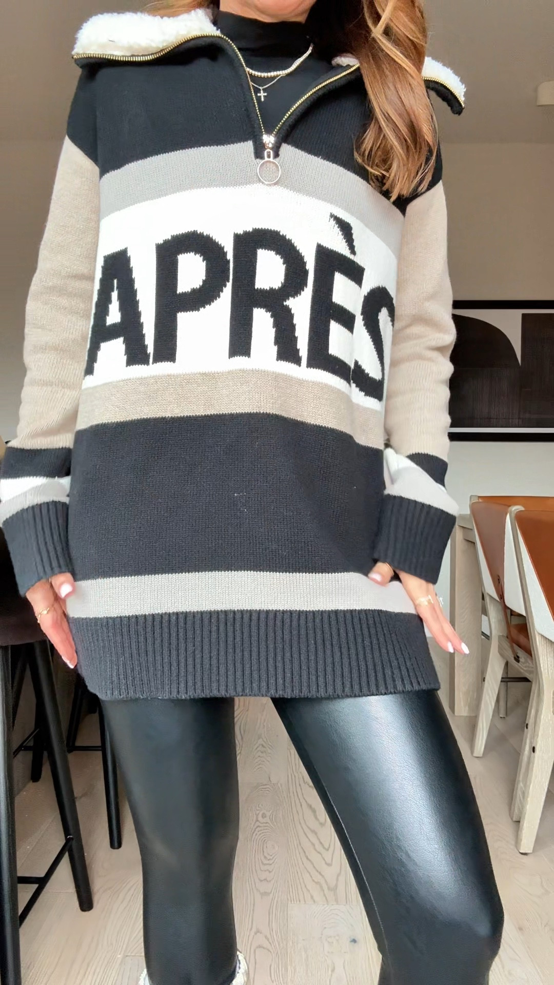 My ski outfit of the day! Apres ski sweater in XS. Commando faux leather  leggings in XS. Moon Boots. Winter outfit. Ski trip. Park city outfit. Gucci Mercato tote in size large. 

#LTKootd #LTKActive #LTKTravel