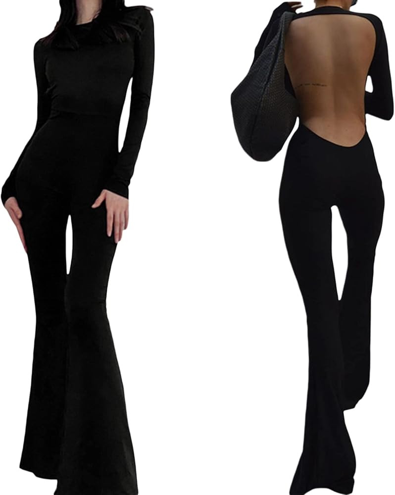 One Piece Jumpsuits for Women Sexy Backless Flare Leg Stretchy Bodycon Romper Yoga Pants Casual C... | Amazon (US)