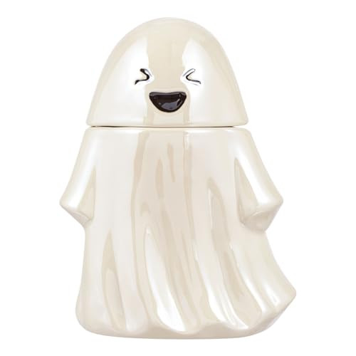 Way To Happiness Earthenware White Ghost Halloween Candy Jar Cute and Spooky Food Storage Treat Jar | Amazon (US)