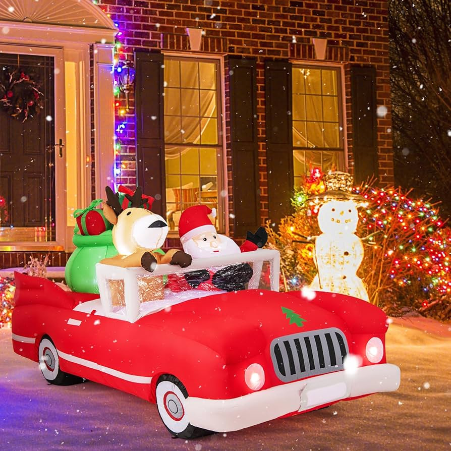 Tangkula 7.7 FT Christmas Inflatable Santa Claus & Reindeer Riding Car with Gift Bag, Blow Up Hol... | Amazon (US)