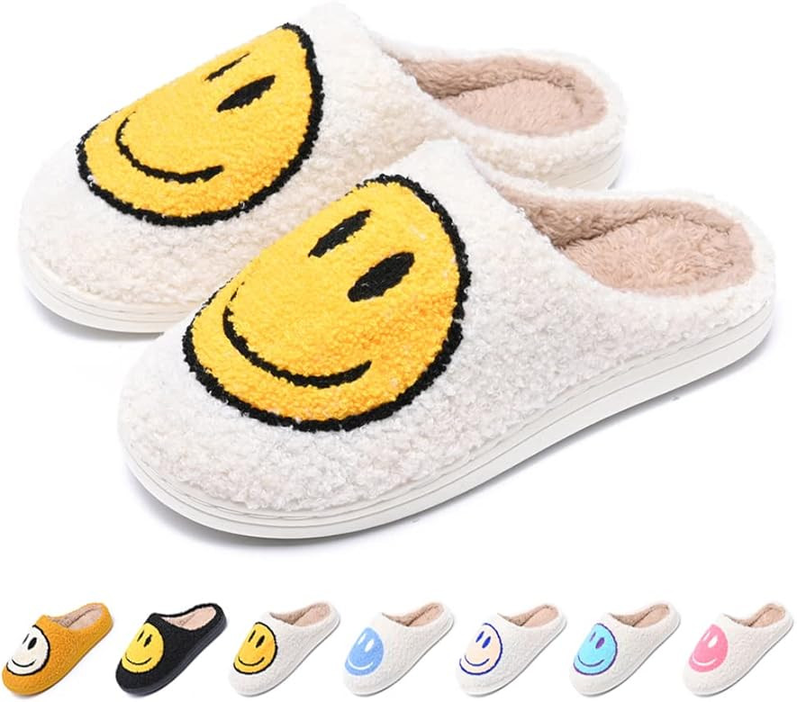 AIMINUO Women's Men's Retro Preppy Happy Face Slippers Comfy Warm Plush Slip-On House Slipper for... | Amazon (US)