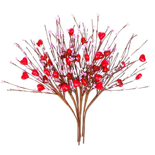 FloraSea Valentine’s Day Gifts, Valentines Day Decorations, 6 PCS Artificial Berry Flower Stems Red Heart Shaped Berry Picks for Valentine’s Day, Propose, Wedding, Home Decor | Amazon (US)