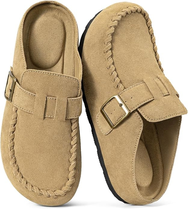 Rihero Women's Suede Clogs Slip On Mules Shoes with Wide Moc Toe | Amazon (US)