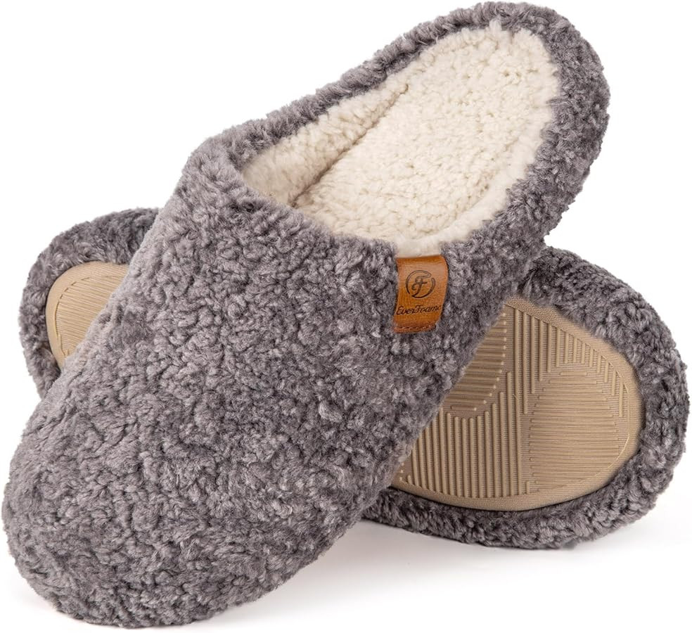 EverFoams Women's Fuzzy Slip-on Slippers Soft Comfy Memory Foam Indoor House Shoes | Amazon (US)