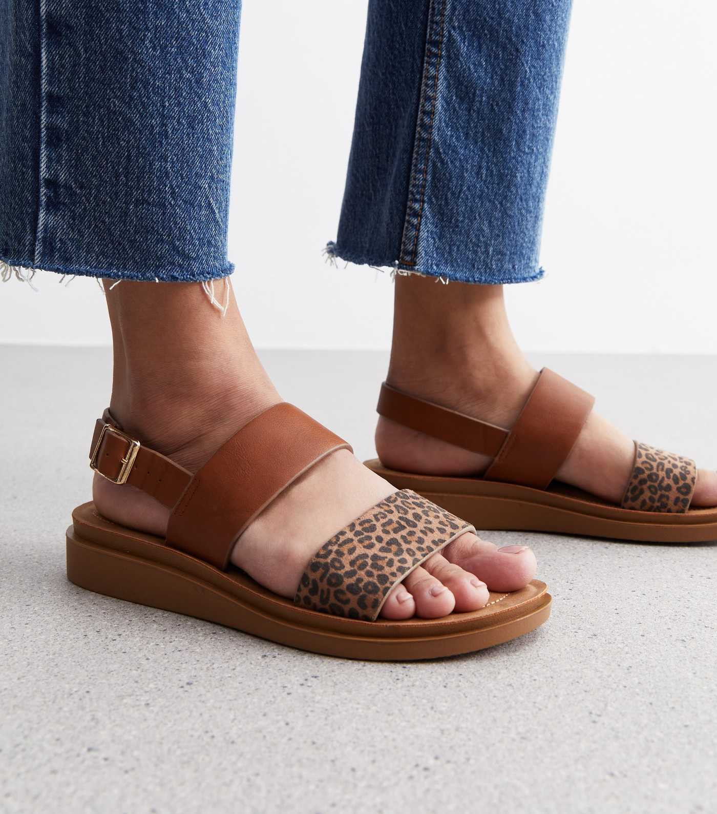 Tan Leopard Print 2 Part Footbed Sandals | New Look | New Look (UK)