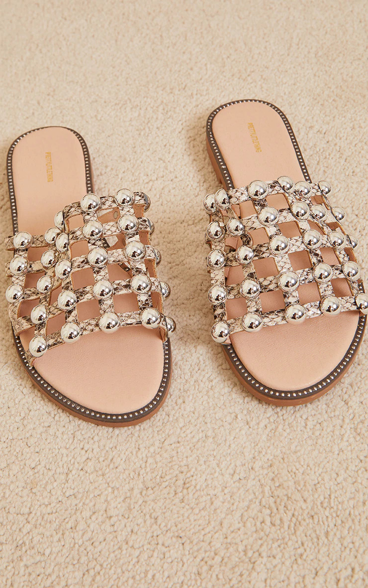 Snake Alisa Large Studded Slides | PrettyLittleThing US