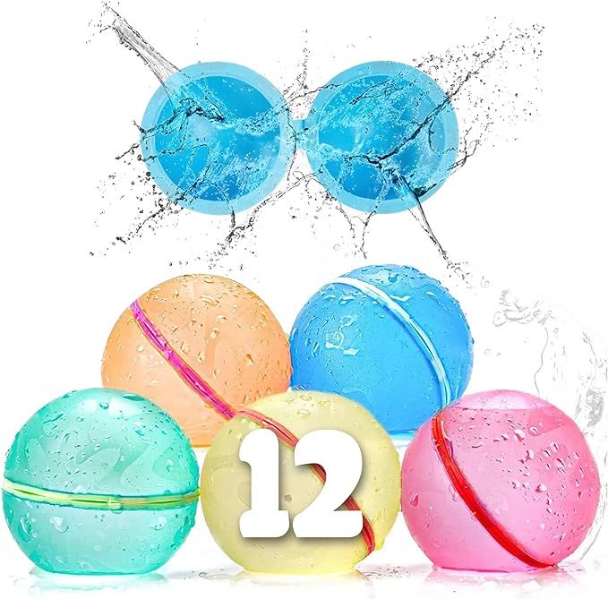 Reusable Water Balloons For Kids (12pcs) | Refillable Water Balloons For Kids | Reusable Water Ba... | Amazon (US)