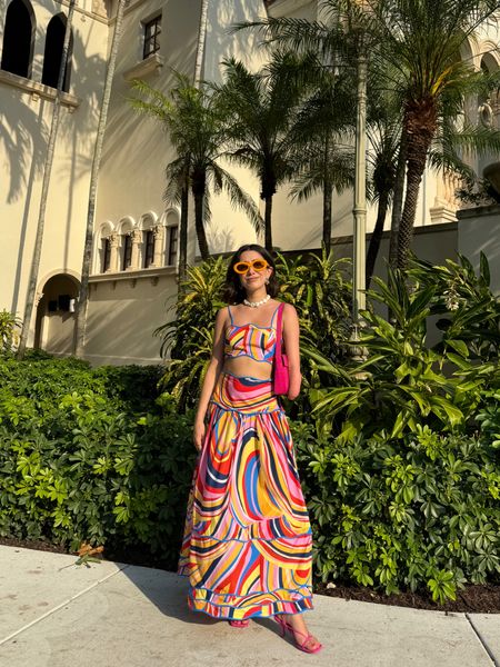 let’s take a moment for this colorful two piece dress!! 🌈 wearing size xsmall #colorfuldress #summerfashion #weddingguestdress 