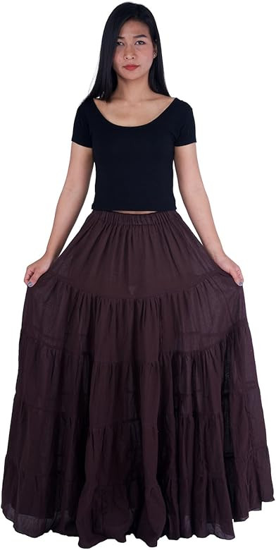 Lannaclothesdesign Women's Cotton Long Ruffle Full Circle Long Skirts Maxi Skirt | Amazon (US)