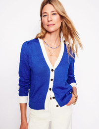 Click for more info about Liv V-Neck Linen Cardigan-Bright Blue