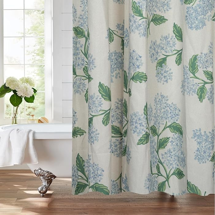 MUGINYU Linen Shower Curtain 72x72 - Blue Green Hydrangea Vintage Floral Pattern, Farmhouse Boho ... | Amazon (US)