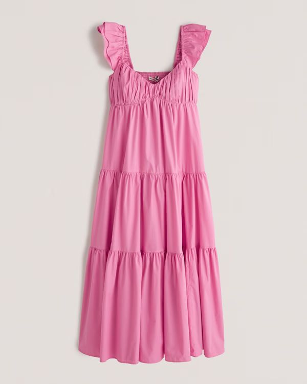 Ruffle Sleeve Poplin Midaxi Dress | Abercrombie & Fitch (US)