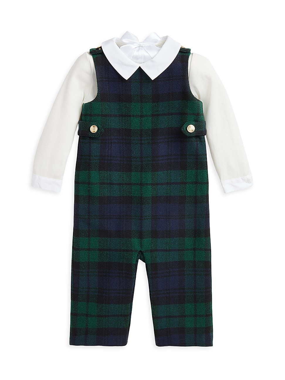 Baby Boy's 2-Piece Collared Bodysuit & Plaid Overalls Set - Navy Green Plaid - Size 12 Months | Saks Fifth Avenue