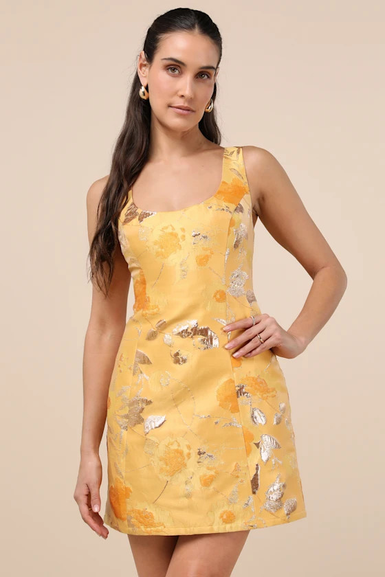 Kaloni Yellow Jacquard Lurex Sleeveless Mini Dress | Lulus