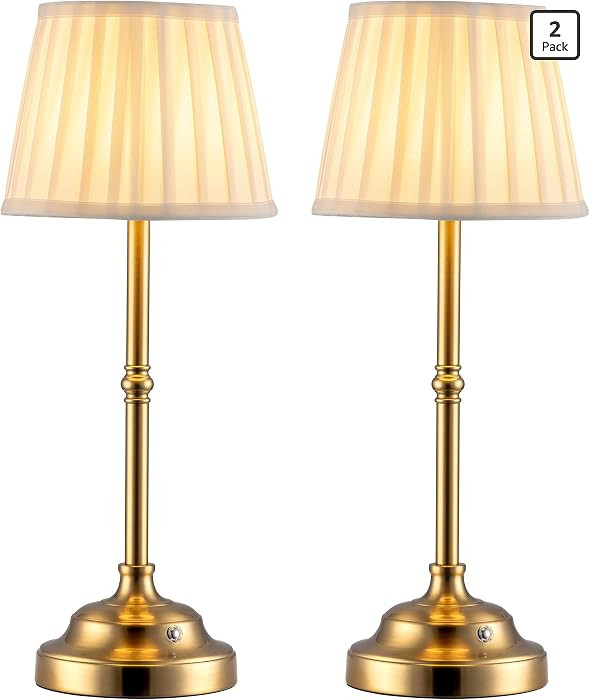 Cordless LED Table Lamp Set of 2, Portables Fabric Shade Desk Lamps, 4000mAh Rechargeable Battery... | Amazon (US)