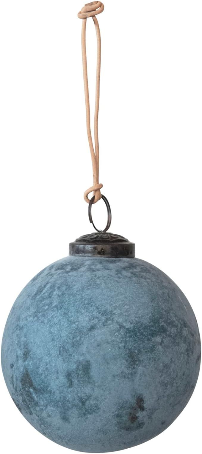 Glass Ball Ornament, Distressed Powder Finish, Matte Blue | Amazon (US)