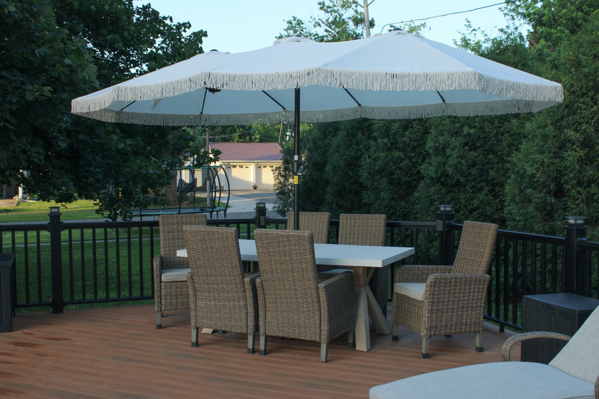 Outdoor Dining Set

Outdoor Patio Furniture | Outdoor Concrete Farmhouse Table | Wicker Dining Chairs | Neutral Patio | Fringe Umbrella | 

#LTKHome #LTKSeasonal