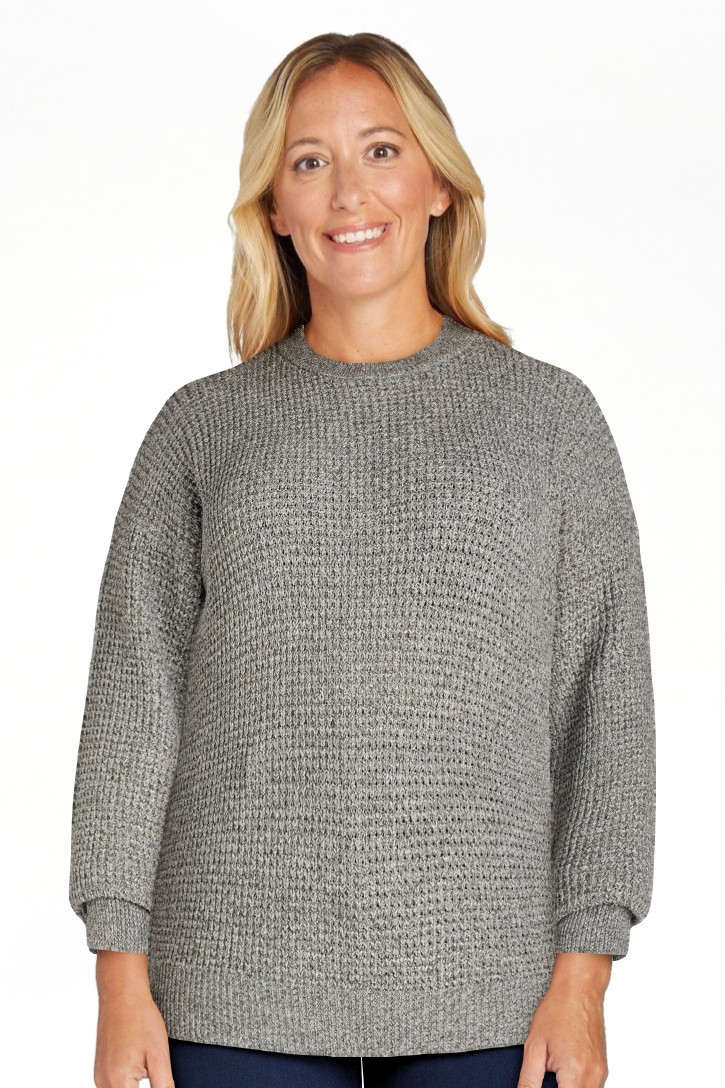 Time and Tru Women's and Women's Plus Waffle Stitch Sweater with Long Sleeves, Midweight, Sizes X... | Walmart (US)