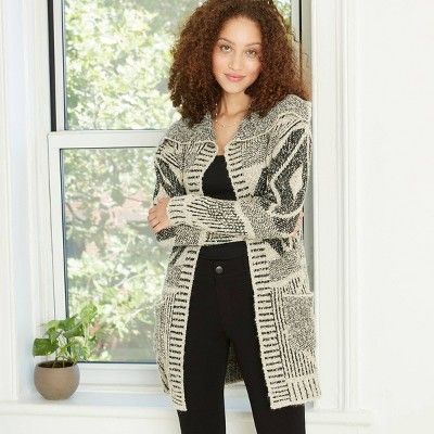 Women's Printed Wide Collar with Pockets Cardigan - Knox Rose™ Black | Target