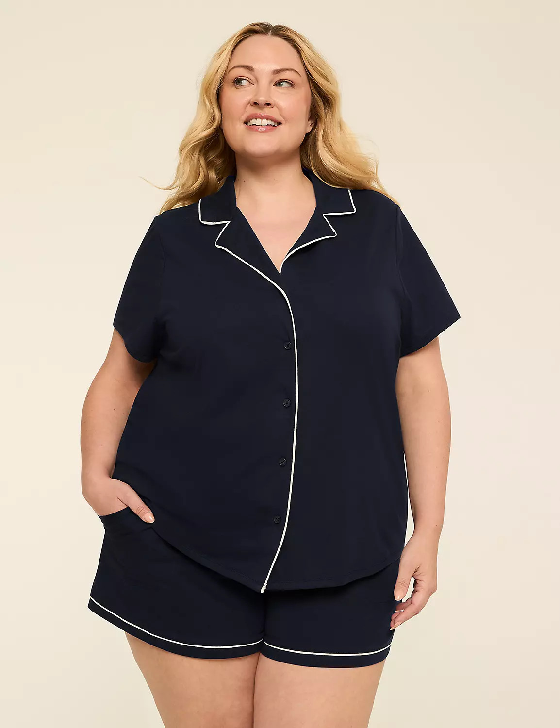 Comfy Cotton Notch-Neck Top & Short PJ Set | Lane Bryant (US)