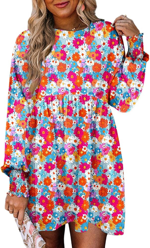 Dokotoo Womens Spring Summer Dress 2025 Long Sleeve Floral Boho Dresses Flowy Babydoll Shift Mini... | Amazon (US)
