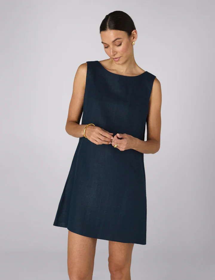 Jackie Dress: Linen, Navy Blue | With Nothing Underneath