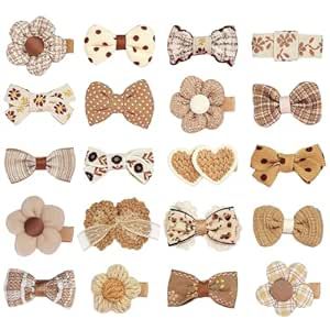 Girl Hair Clips Brown Flower Fabric Snap Hair Clips Fully Lined Alligator Clips Brown Bow Hair Ac... | Amazon (US)