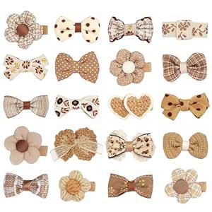 Girl Hair Clips Brown Flower Fabric Snap Hair Clips Fully Lined Alligator Clips Brown Bow Hair Ac... | Amazon (US)