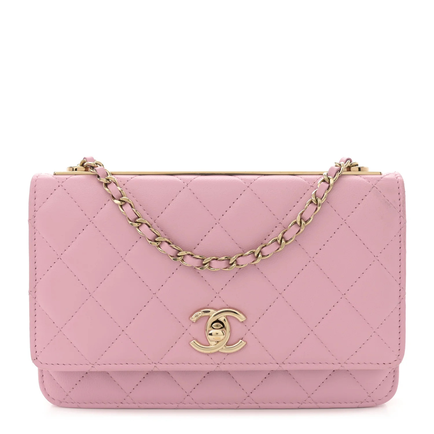 Lambskin Quilted Trendy CC Wallet On Chain WOC Pink | FASHIONPHILE (US)