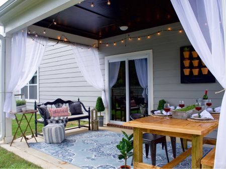 Outdoor dining & entertaining: backyard, patio decors outdoor table & chairs, string lights, outdoor chairs 

#LTKstyletip #LTKSeasonal #LTKhome