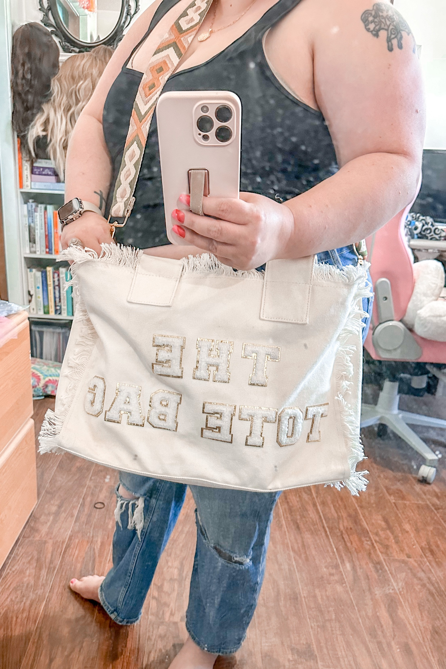 LOVE this cutie take on the Marc Jacobs tote! Removable crossbody strap - very plus size friendly! Spacious inside as well! 😍 Available in black as well! 

#LTKcurves #LTKitbag #LTKunder100