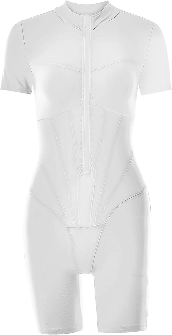 Watashi Women's Zip Up Unitard Bodysuit Short Sleeve One Piece Boyleg Sexy Stitching Workout Play... | Amazon (US)