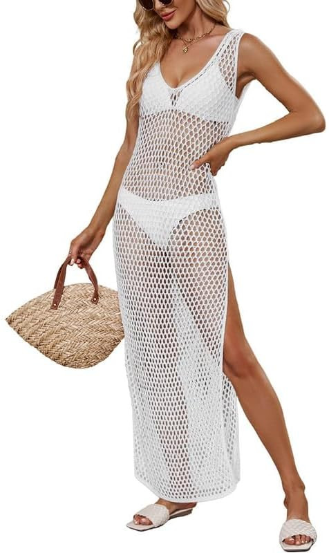 Bsubseach Crochet Cover Ups for Women Sleeveless Bikini Swimsuit Long Beach Dresses | Amazon (US)