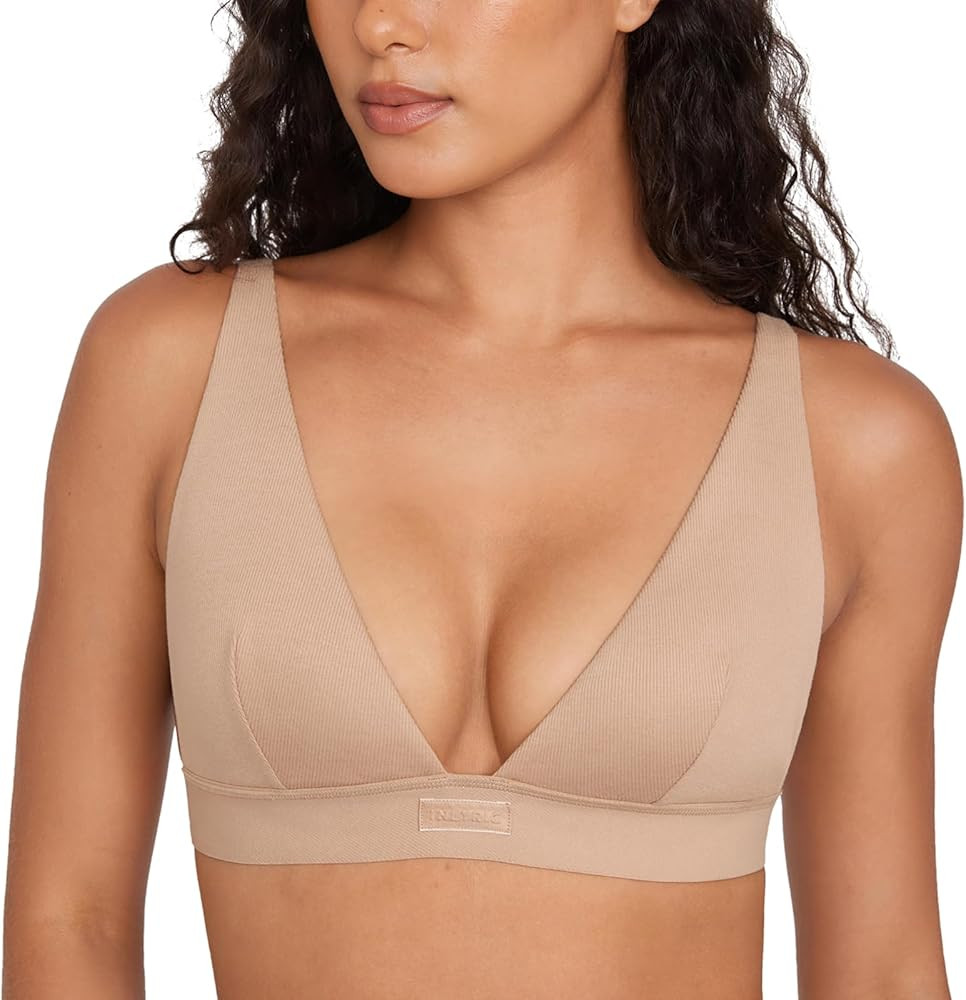 INLYRIC Women's Cotton Plunge Bralette - Sexy Unlined Triangle Breathable Wireless Stretch No Pad... | Amazon (US)