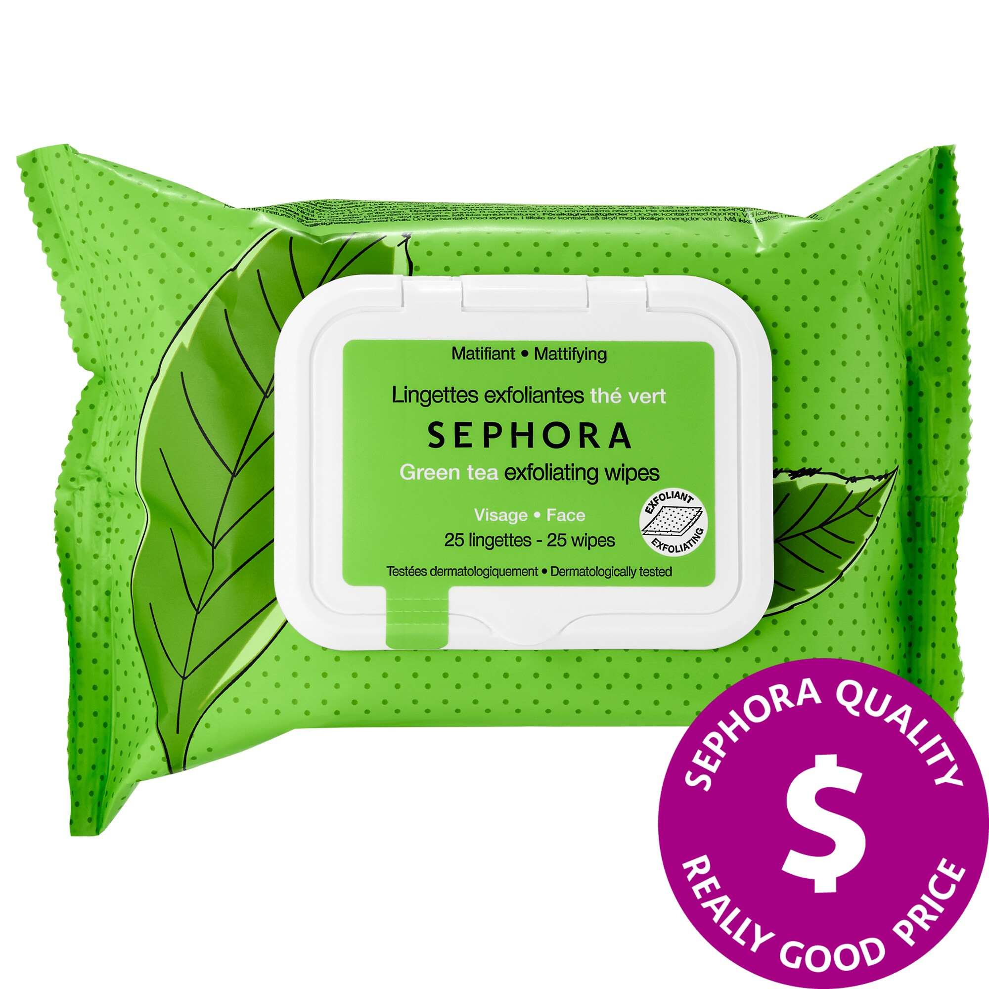 SEPHORA COLLECTION Cleansing & Exfoliating Wipes Green Tea 25 Wipes | Sephora (US)