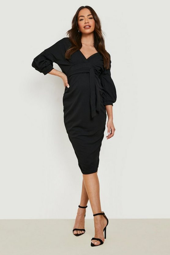Maternity Off The Shoulder Wrap Midi Dress | Boohoo.com (US & CA)