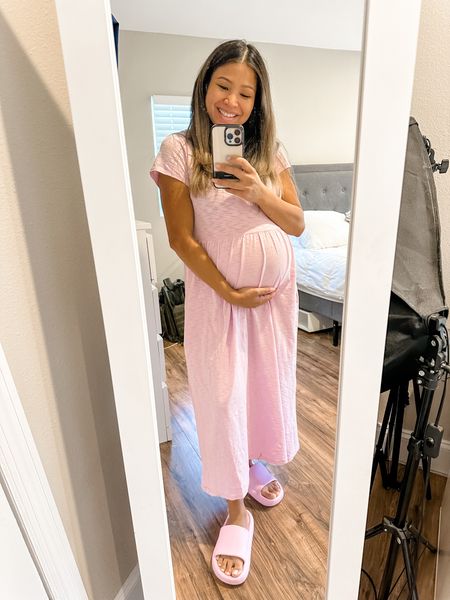 Feeling pretty in pink even at 34 weeks pregnant! Love the comfort of this non-maternity dress and pillow sleepers! 

#LTKbaby #LTKsalealert #LTKbump