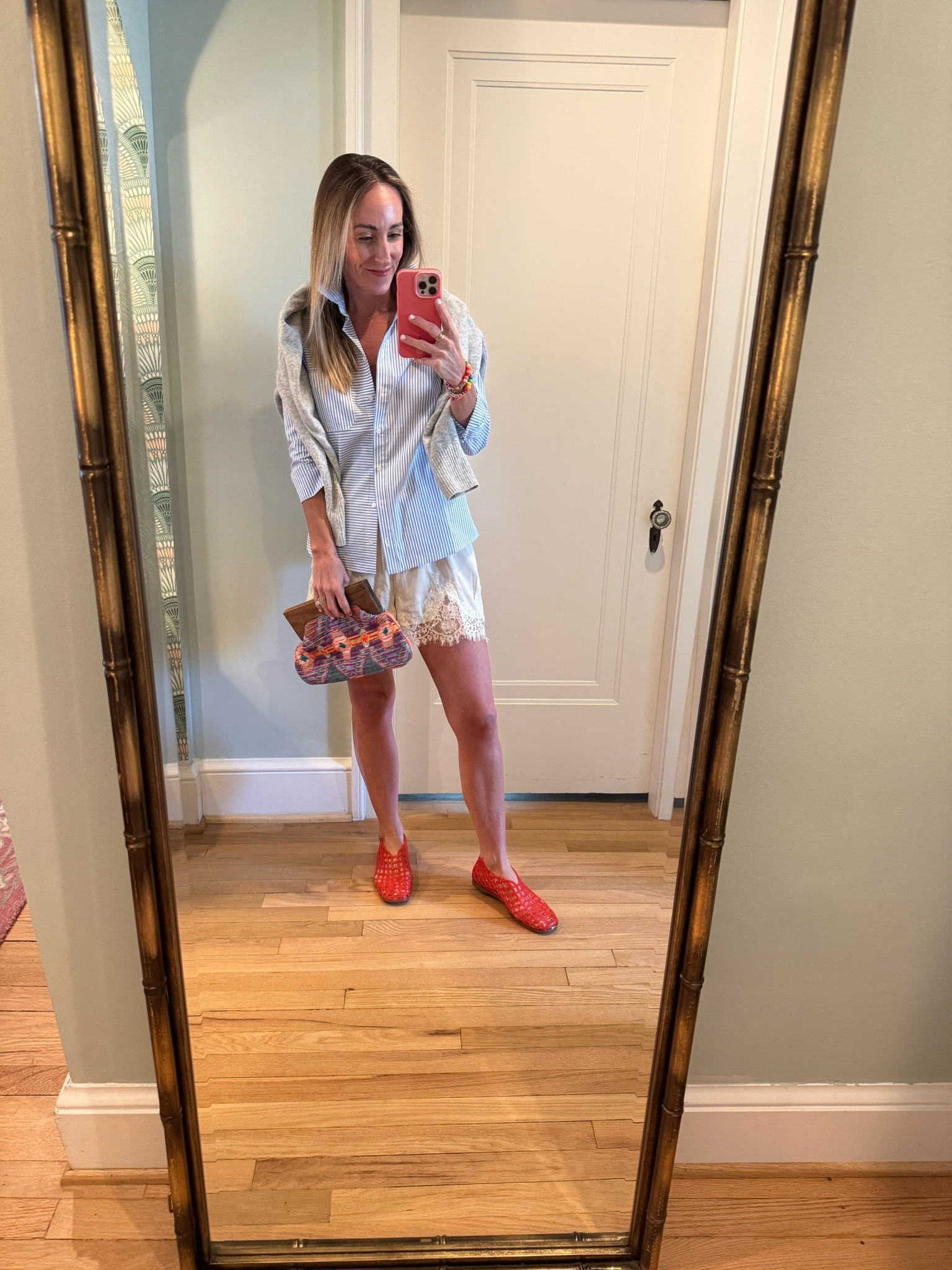 Perfect blue and white stripe button down | lace shorts | red jelly shoes

#LTKootd #LTKgrwm #LTKTravel