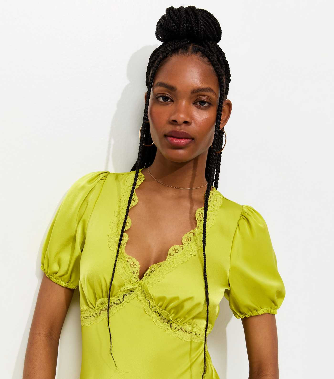 Light Green Satin Lace Trim Tea Midi Dress | New Look | New Look (UK)