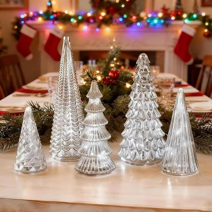 Set of 5 Illuminated Mercury Glass Trees, 2026 New Upgrade Mercury Glass Christmas Trees with Led... | Amazon (CA)