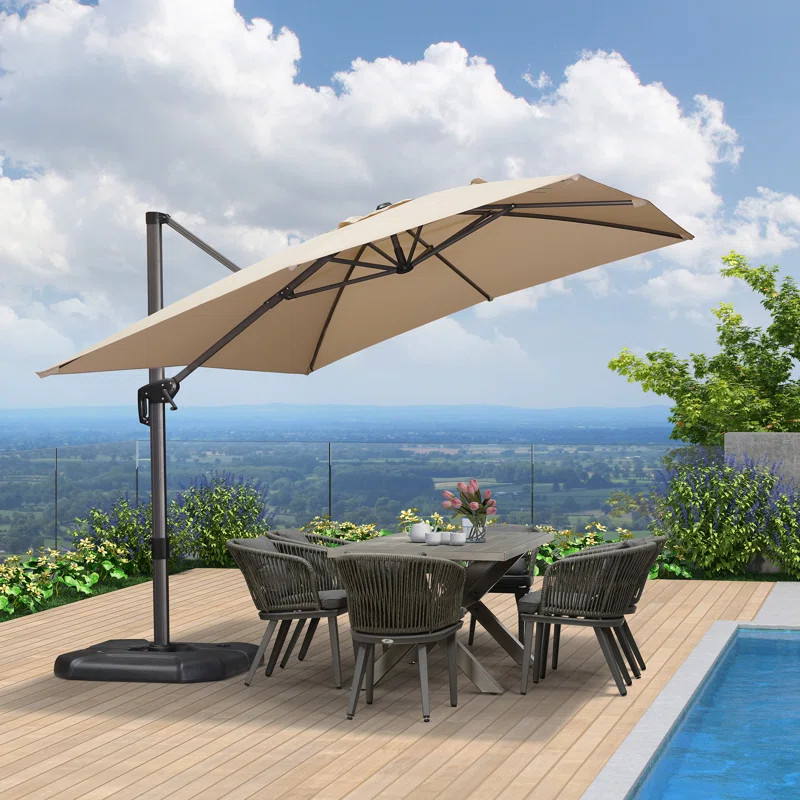 108'' x 138'' Rectangular Large Cantilever Outdoor Aluminum Offset  Beige Umbrella with Base and ... | Wayfair North America