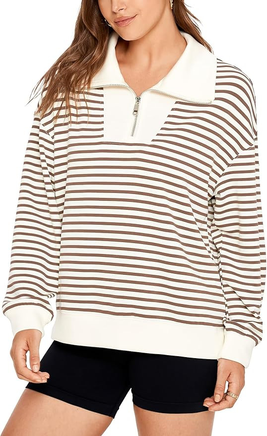 Glamaker Womens Striped Quarter Zip Sweatshirt Casual Long Sleeve Lapel Pullover Tops Fall Outfit... | Amazon (US)