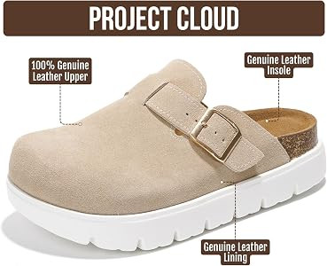 Project Cloud 100% Genuine Leather Platform Clogs for Women | Amazon (US)