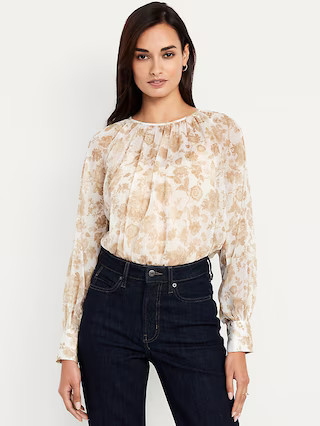 Shirred Chiffon Long-Sleeve Top | Old Navy (US)