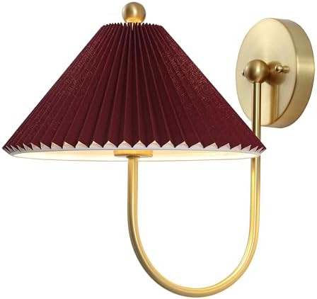 SAFAVIEH Lighting Collection Chrissy Burgundy/Brass Fabric/Metal Wall Sconce Set of 2 (LED Bulbs ... | Amazon (US)