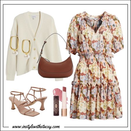 Oh so cute & flirty! If it’s a touch chilly, layer her with a cardigan in a soft vanilla shade. The faux leather bag (under $100) adds another depth and coordinates with all those colors in this floral frock. Try a peachy shade on the lips to bring out the orange shades. 

#LTKstyletip #LTKover40 #LTKshoecrush