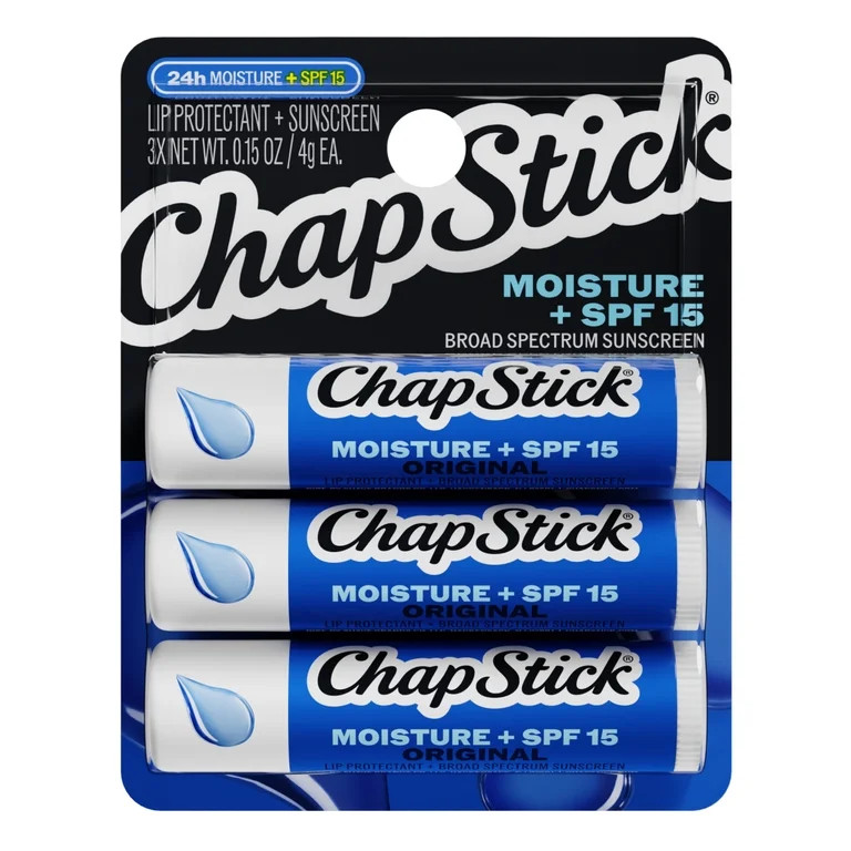 ChapStick Moisture Lip Balm SPF 15 Sunscreen Set, 3-Pack, 0.15 oz | Walmart (US)