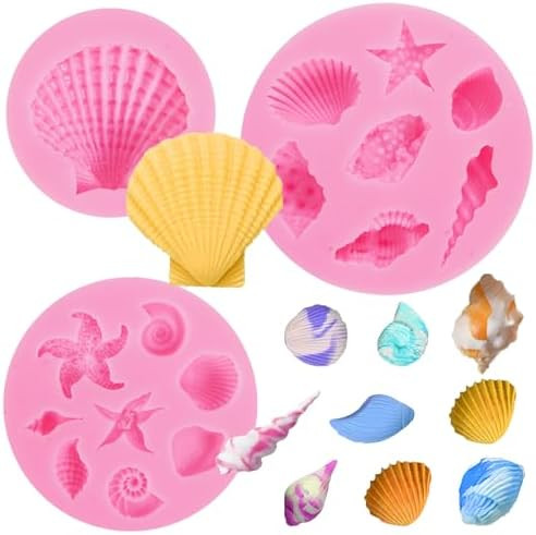 3Pcs Marine Theme Cake Fondant Silicone Mold Seashell Conch Starfish Coral Baking Molds, For DIY ... | Amazon (US)